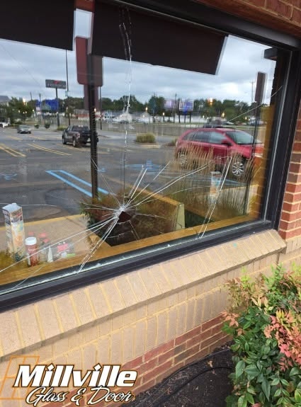 Broken commercial glass window