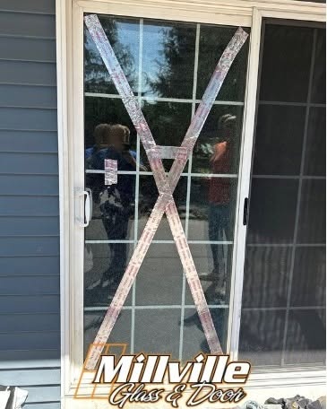 Residential broken door glass before repair